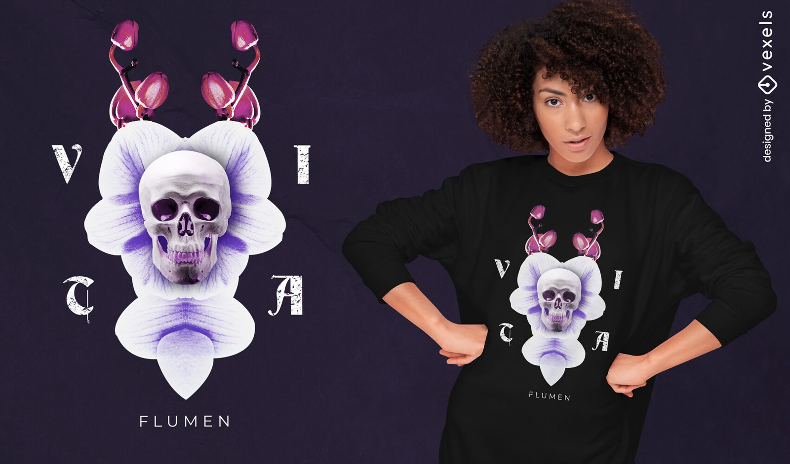 Diseño de camiseta psd calavera y flores.