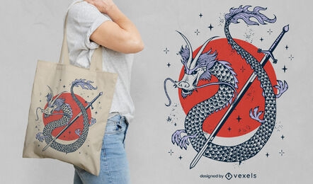 Desenho de sacola de dragão com espada