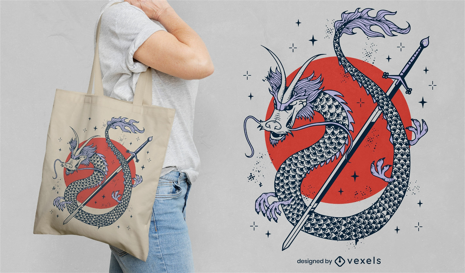 Diseño de bolso de mano de dragón con espada