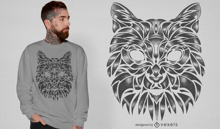Hand gezeichnetes Katzentiergesichts-T-Shirt psd