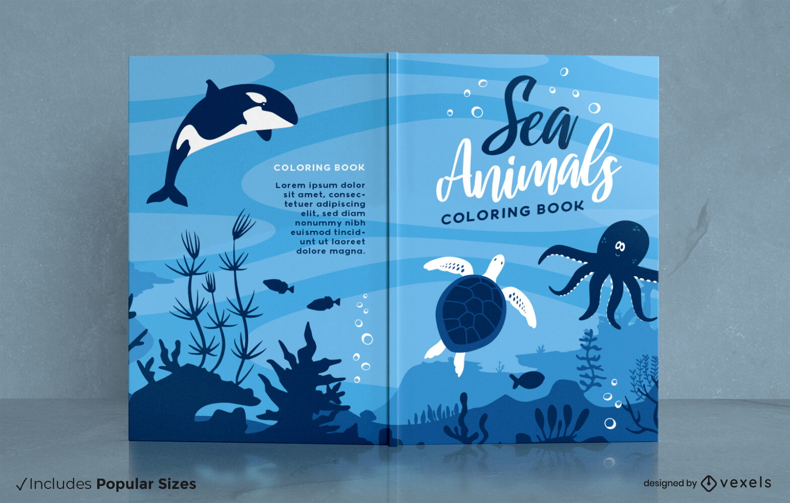 Design da capa do livro para colorir de animais marinhos