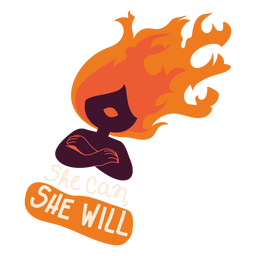 Mujer feminista con llamas en el pelo Diseño PNG