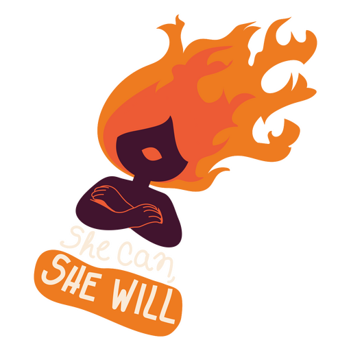 Feministische Frau mit Flammen im Haar