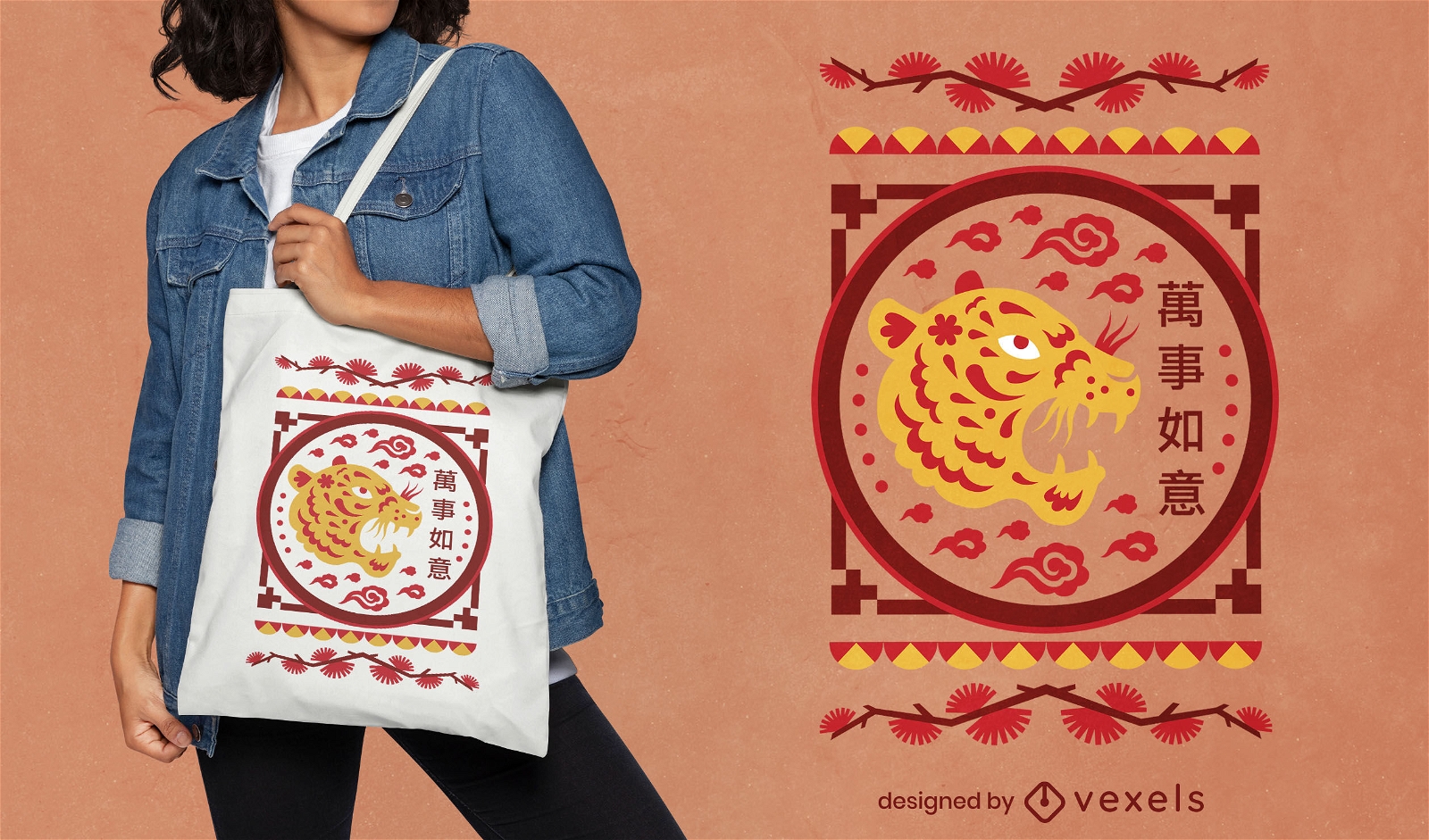 Chinese New Year elements tote bag design