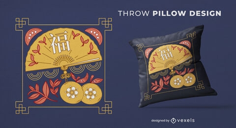 Chinese fan throw pillow design