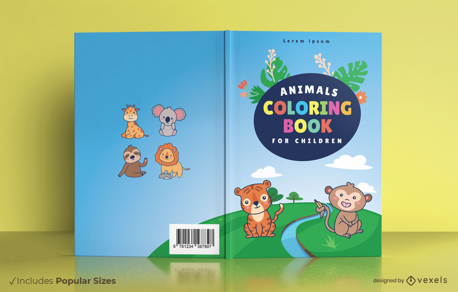 Design de capa de livro de colorir de animais para crianças