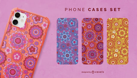 Conjunto de capas de telefone flores retrô
