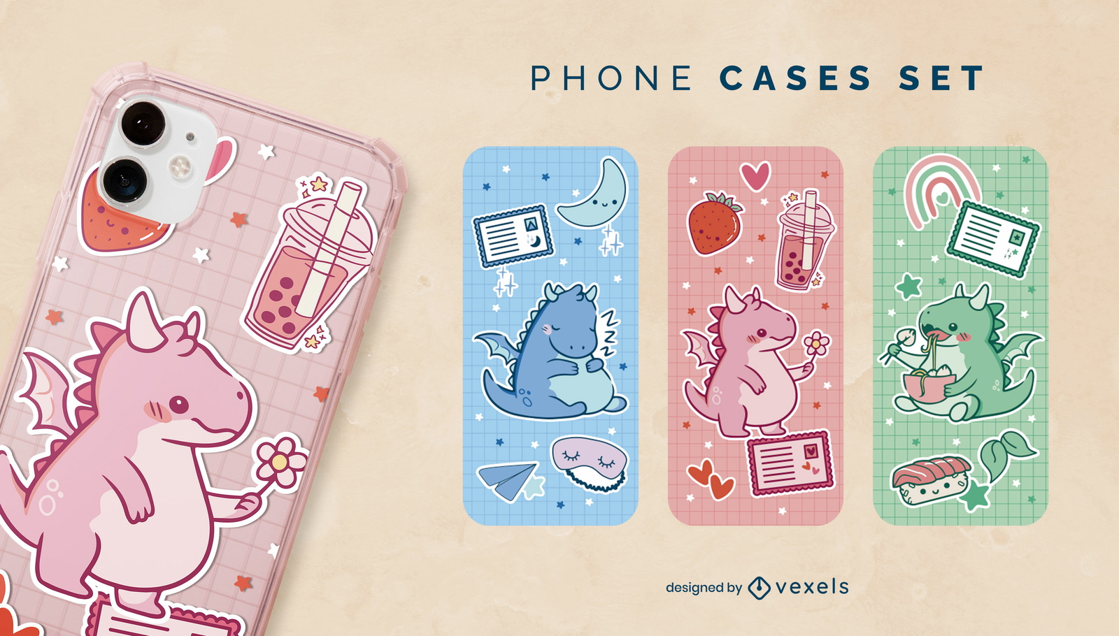 Juego de fundas de teléfono Kawaii Dragons