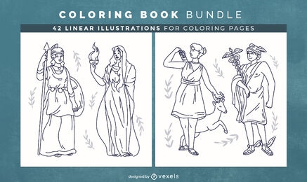 Páginas de diseño de libro para colorear de Dios y Diosas