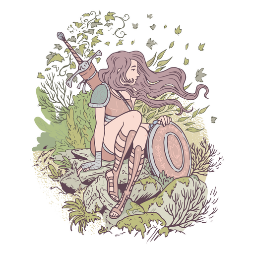 Warrior girl in the nature PNG Design