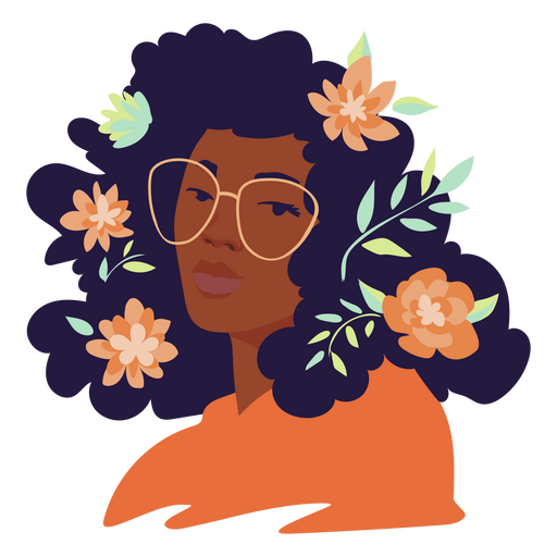 mujer negra con flores en el pelo Diseño PNG