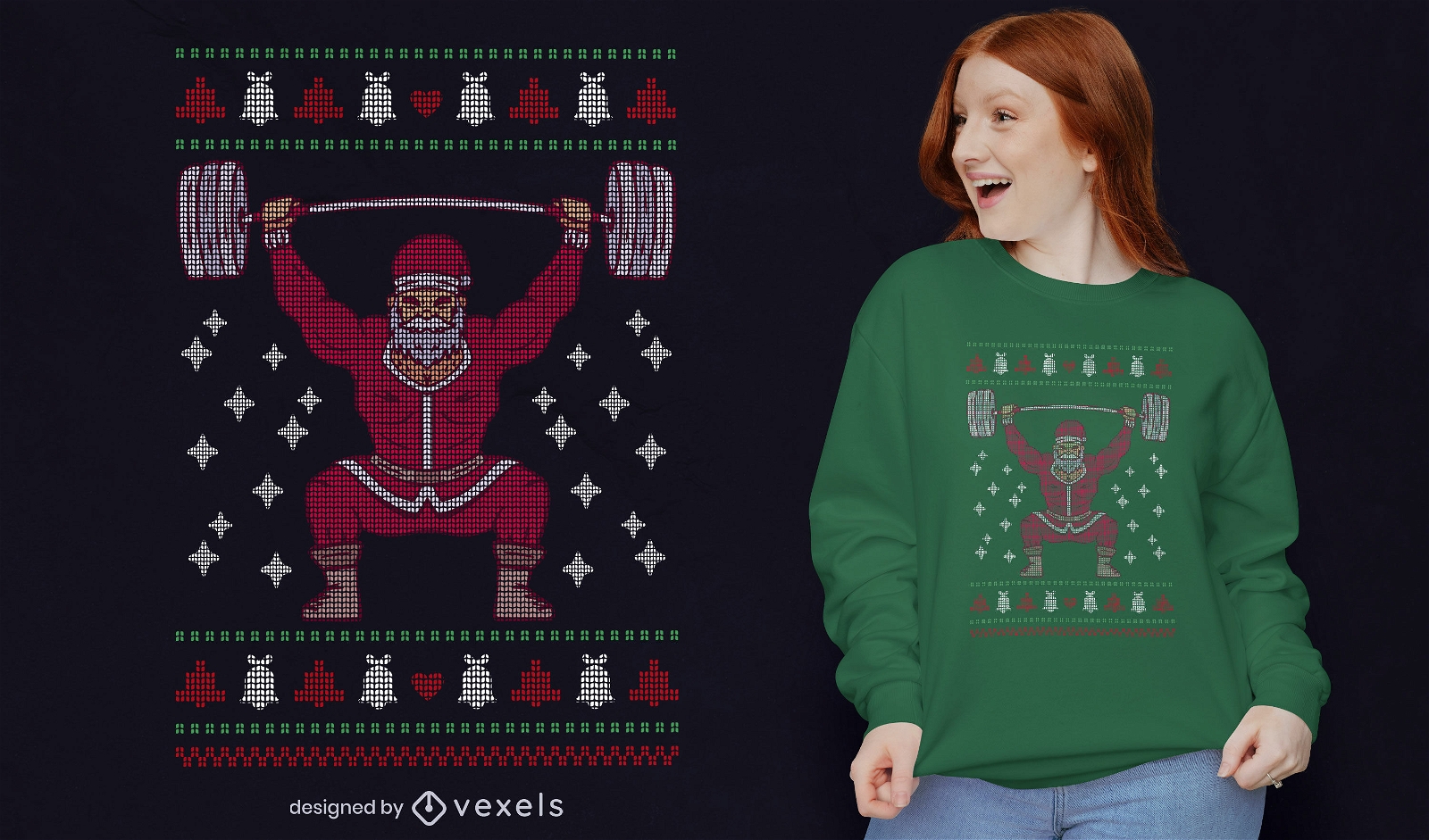 Hässlicher Weihnachtspullover Weihnachtsmann Gewichtheben T-Shirt Design