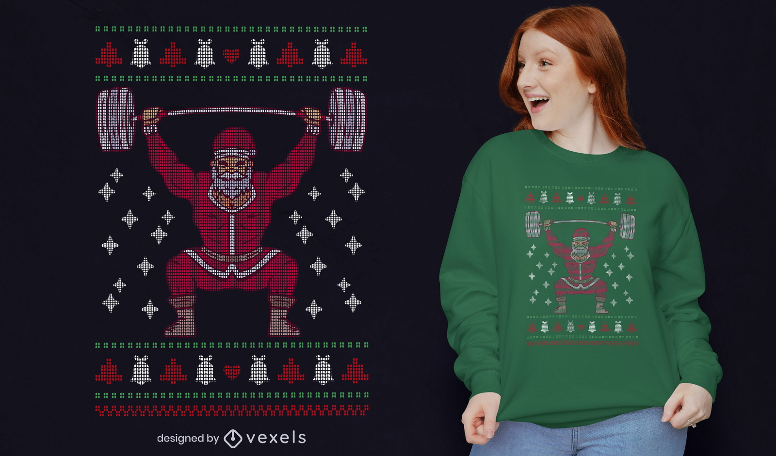 Hässlicher Weihnachtspullover Weihnachtsmann Gewichtheben T-Shirt Design