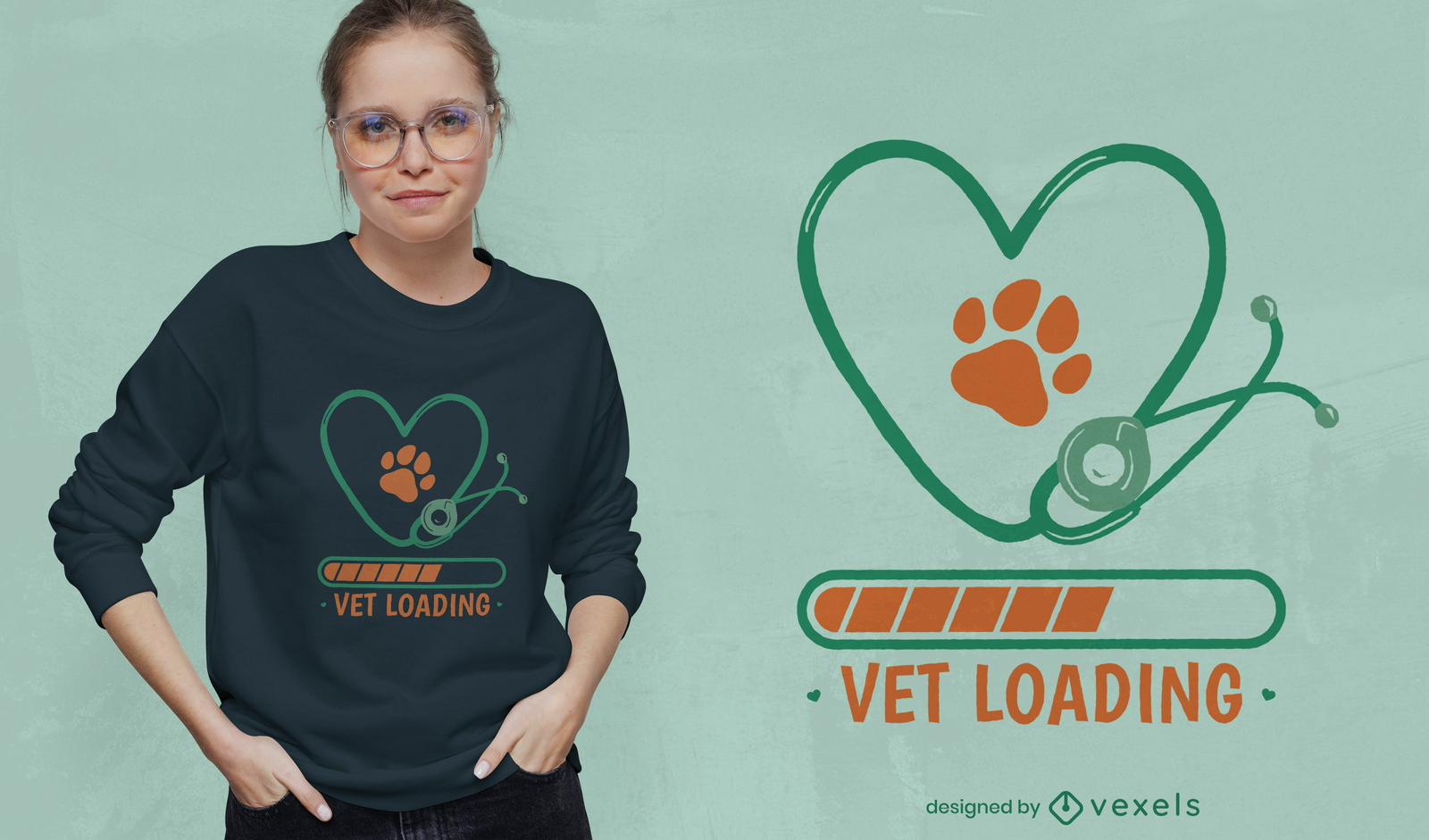 Diseño de camiseta de herramienta veterinaria estetoscopio.