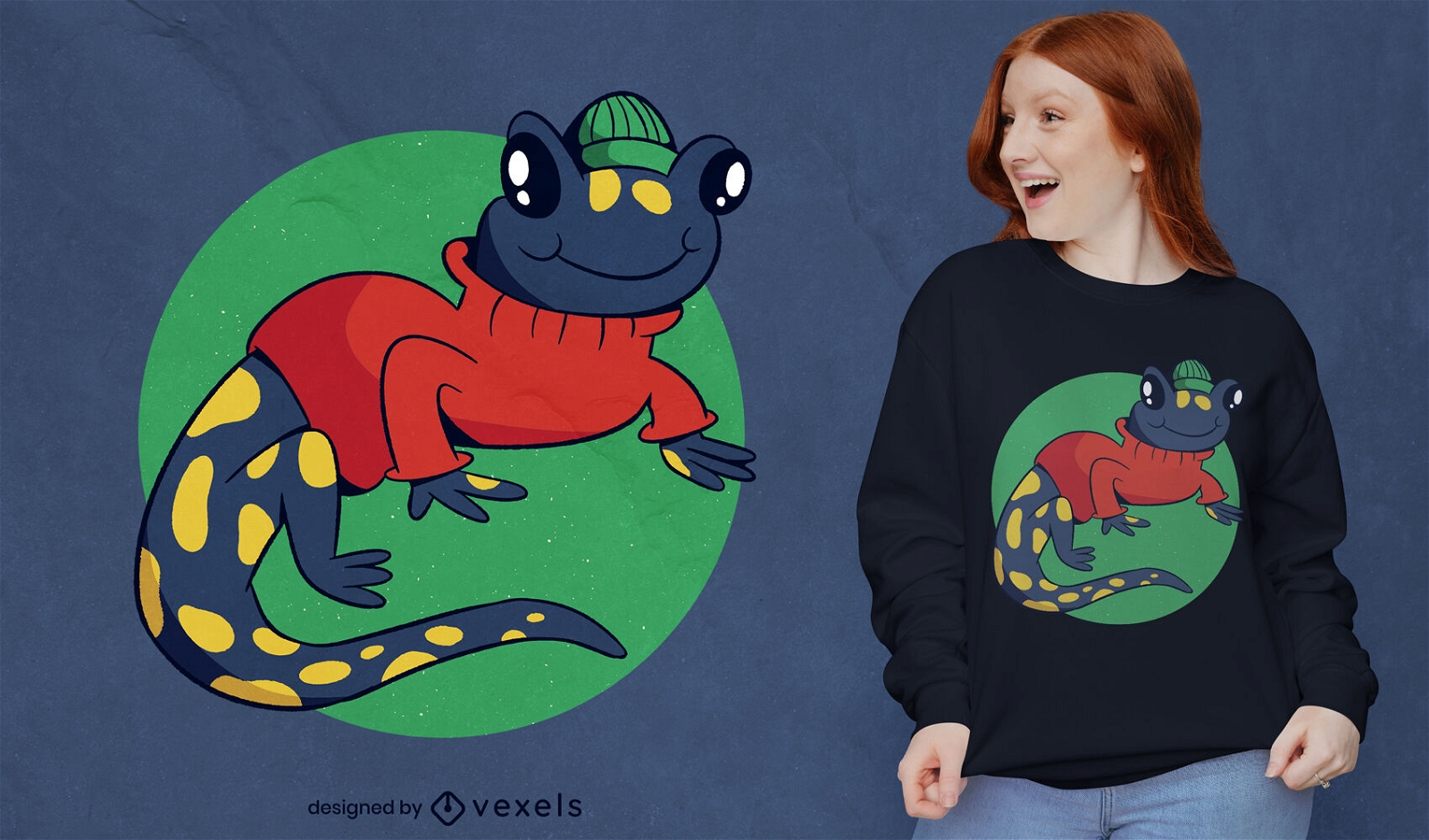 Salamander mit Winterpullover T-Shirt Design