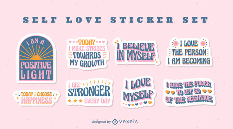 Conjunto de adesivos de amor próprio