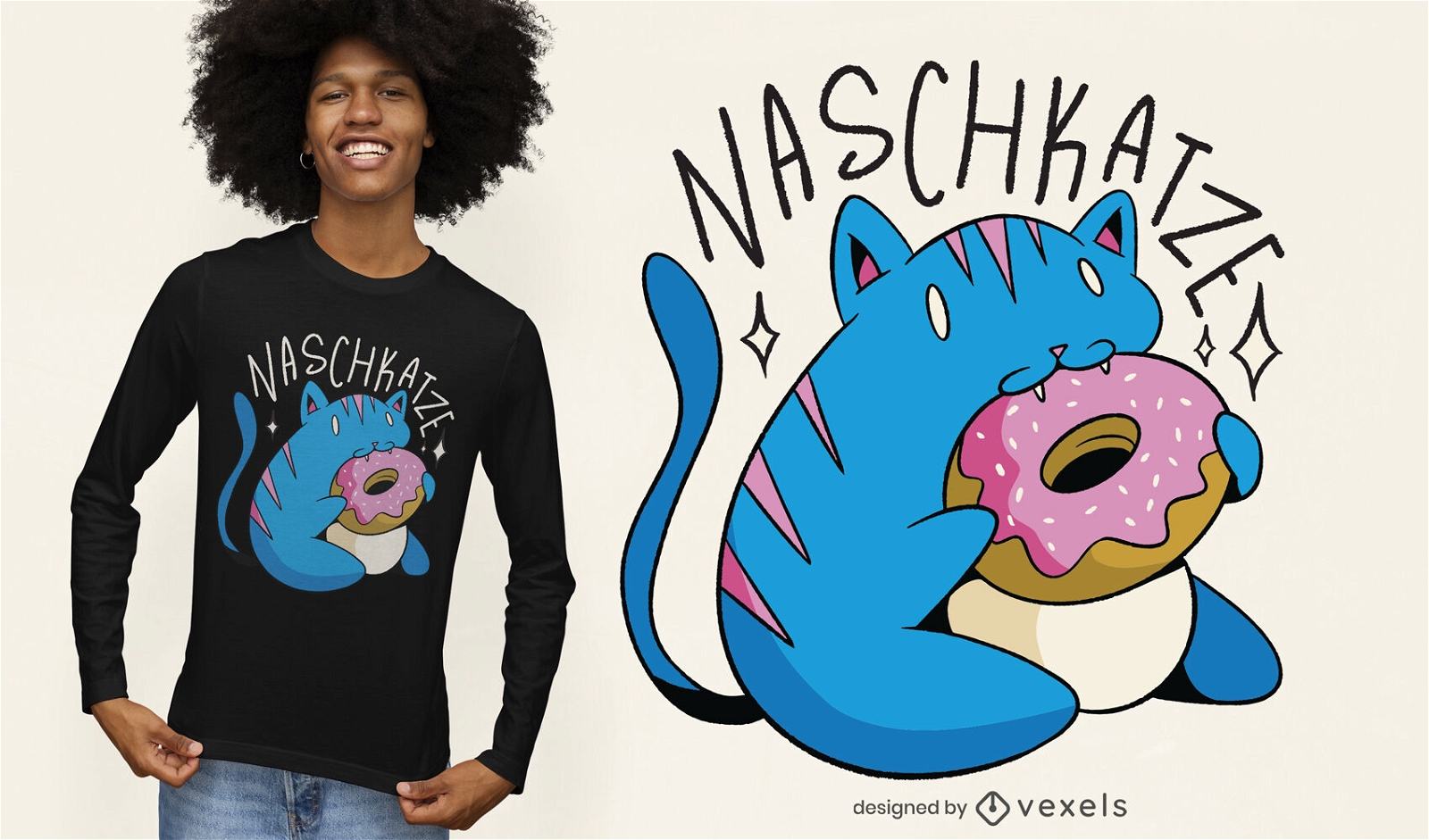Diseño de camiseta de gato y donut