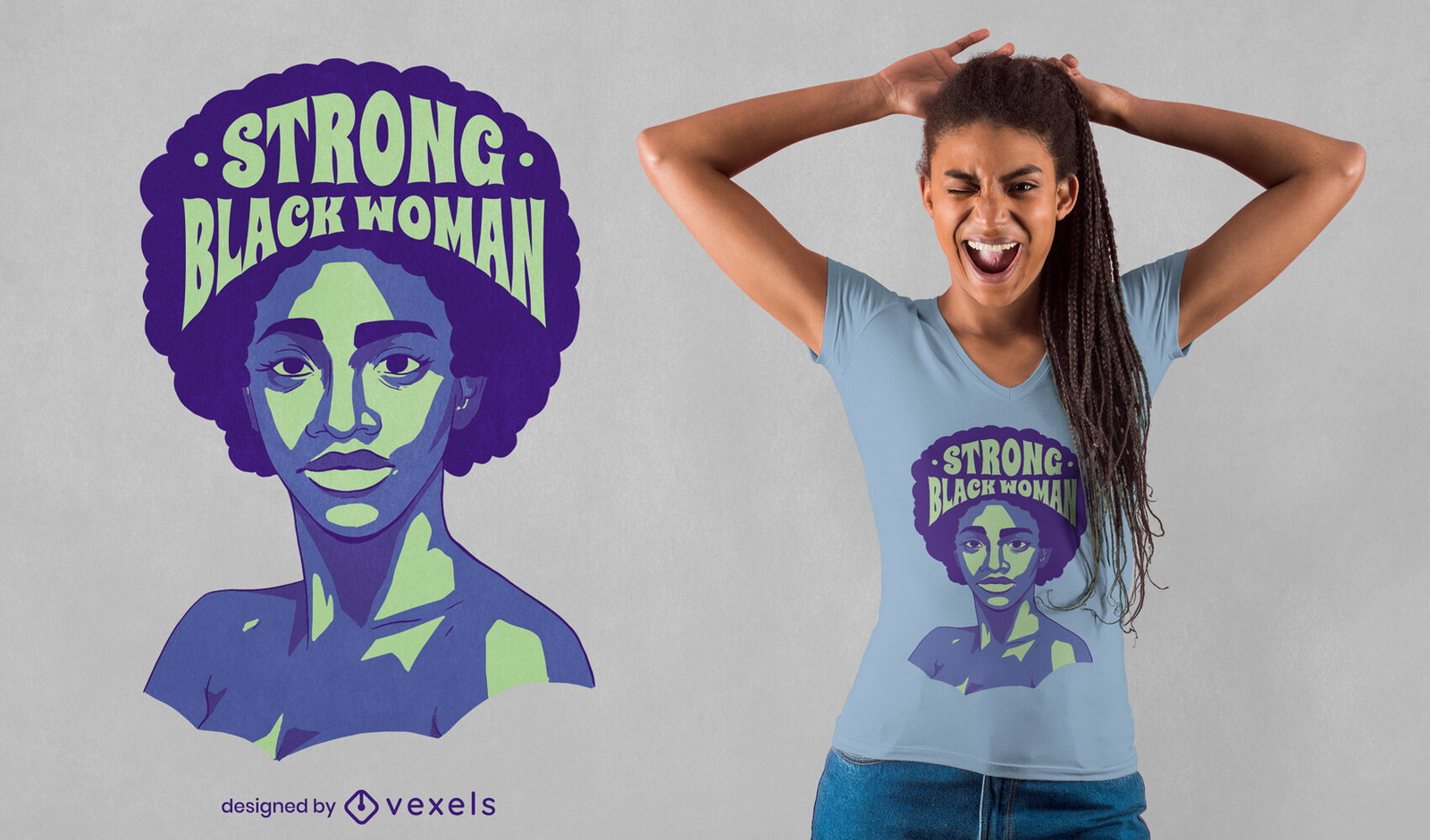 Diseño de camiseta de mujer negra fuerte