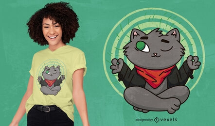 Design de camiseta de meditação de gato rebelde