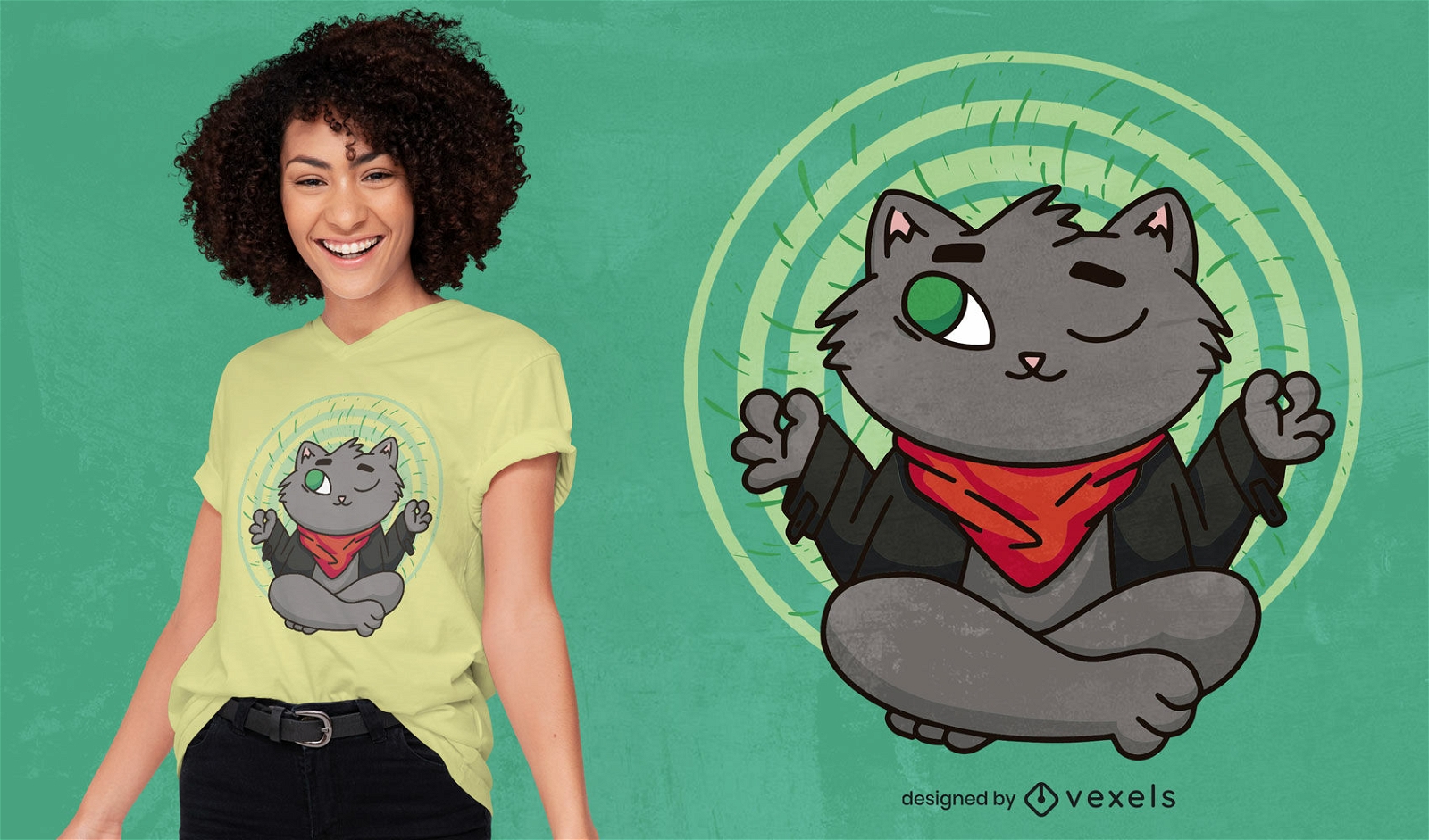 Design de camiseta de medita??o de gato rebelde