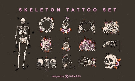 conjunto de tatuagem de esqueleto