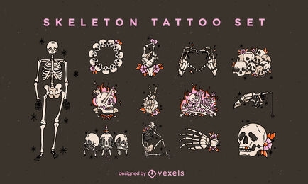 Conjunto de tatuaje de esqueleto