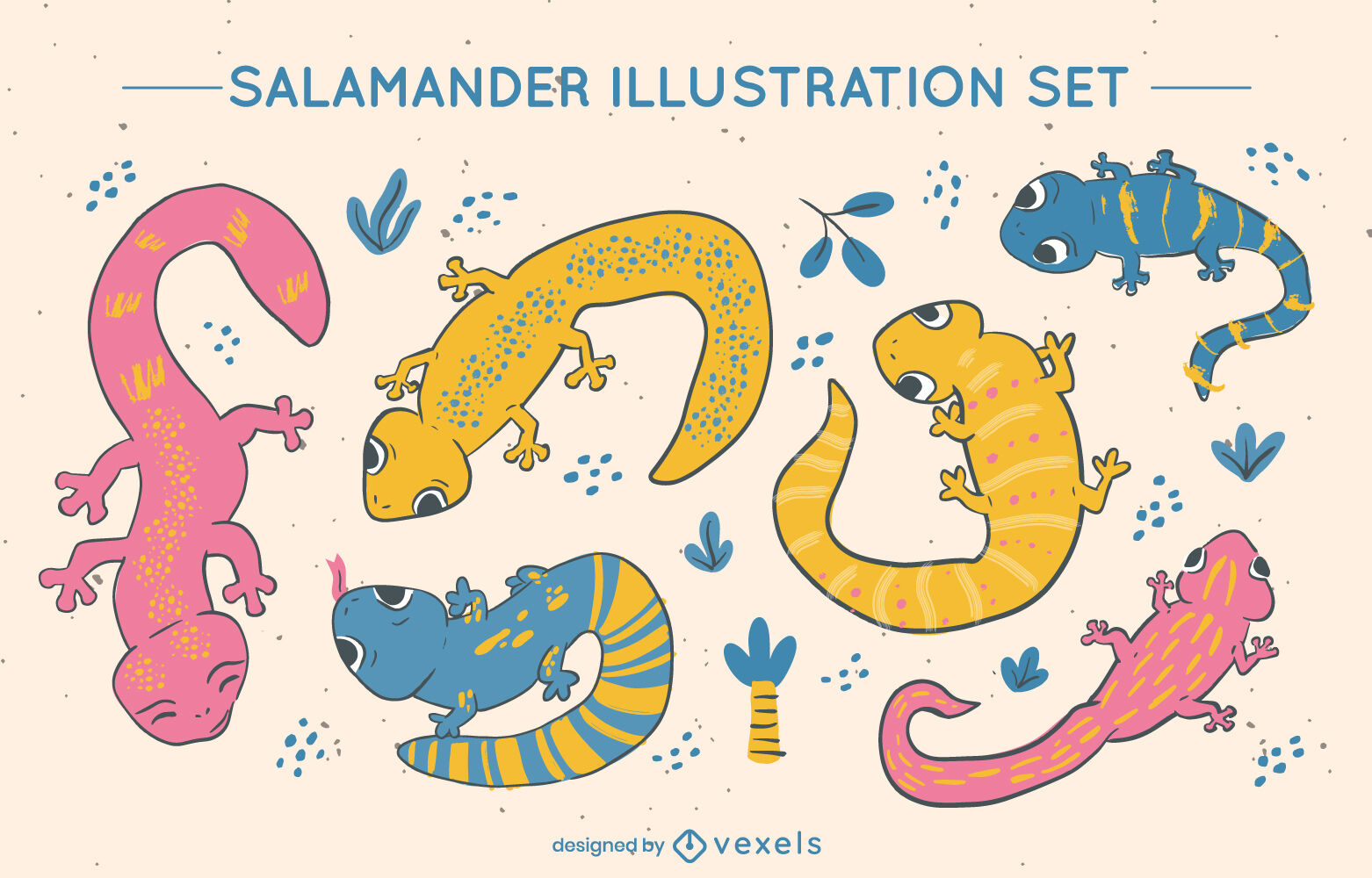 Conjunto de caracteres de ilustración de salamandra