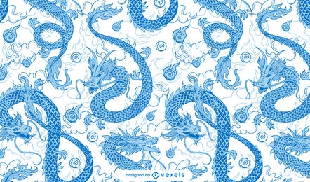 Diseño de patrón clásico de dragón azul