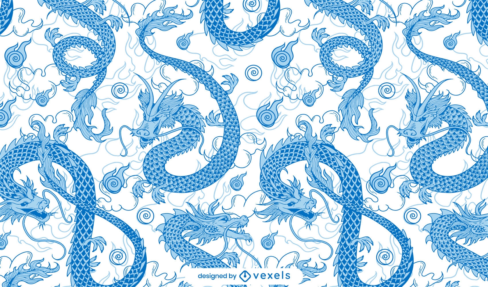 Diseño de patrón clásico de dragón azul