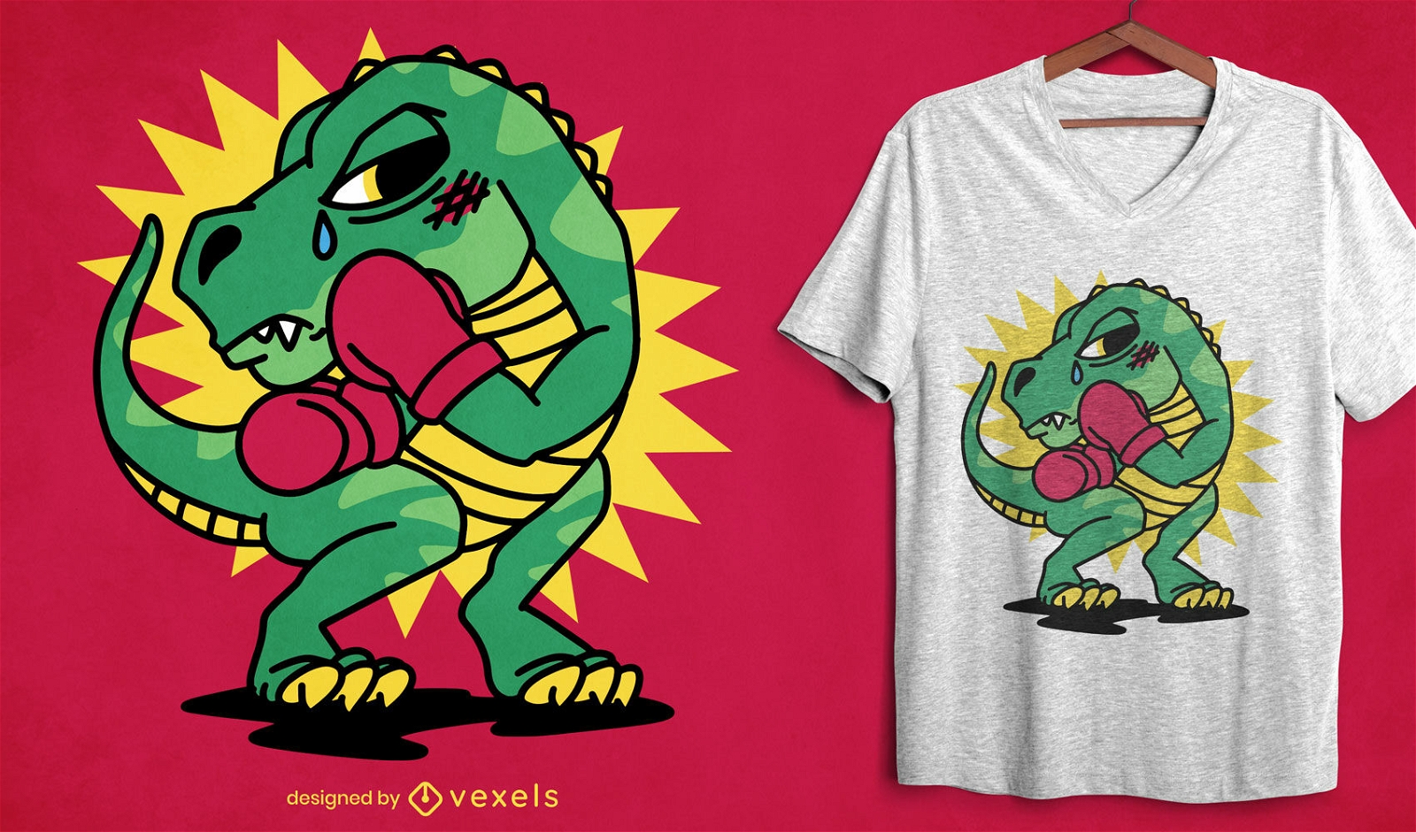 Design de camiseta T-rex de boxe triste