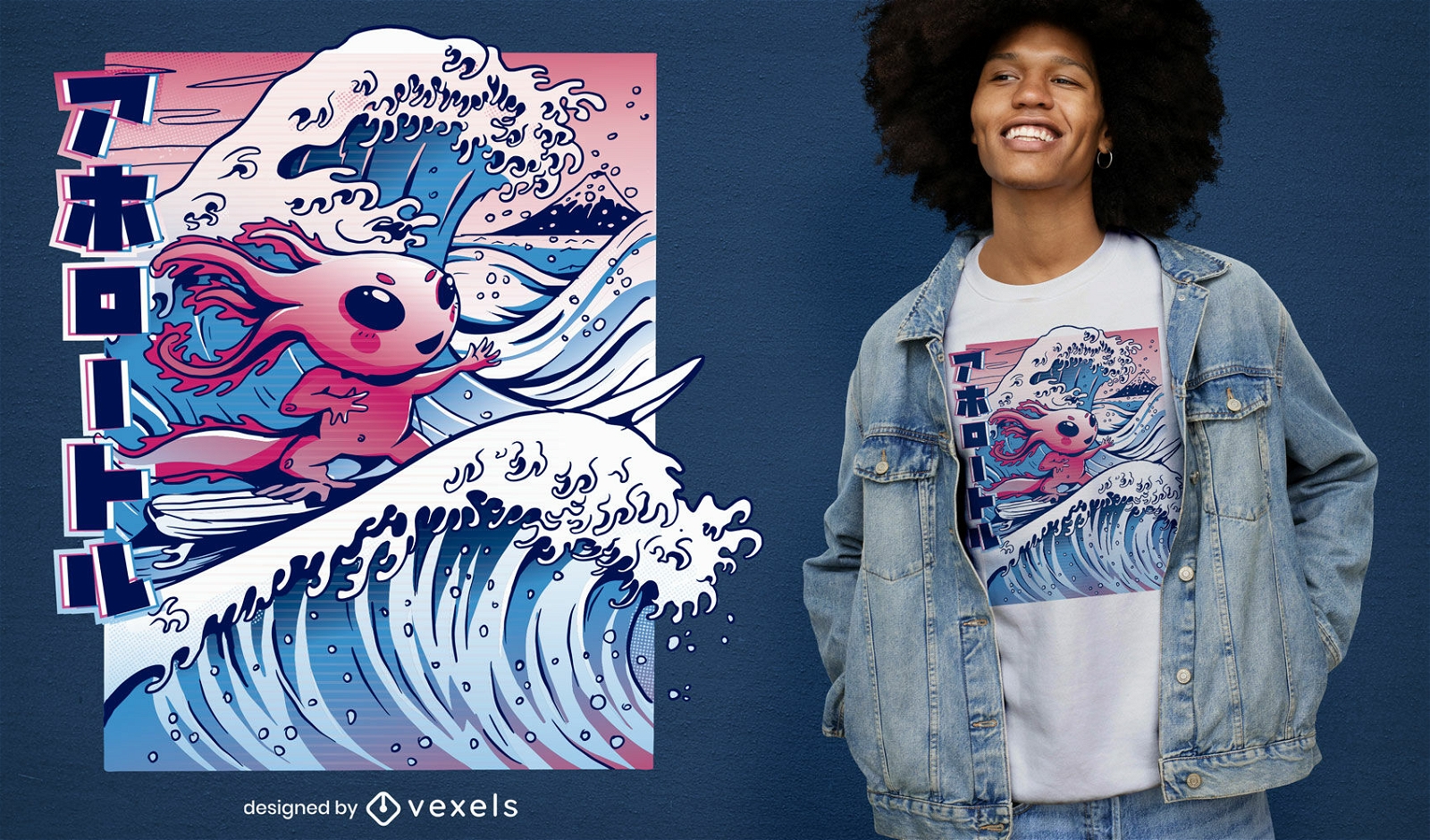 Dise?o de camiseta Vaporwave Surfing Axolotl