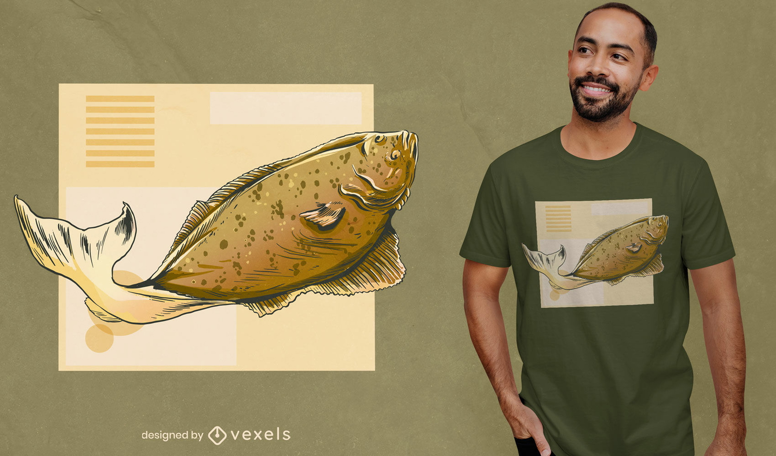 Diseño de camiseta de pez halibut