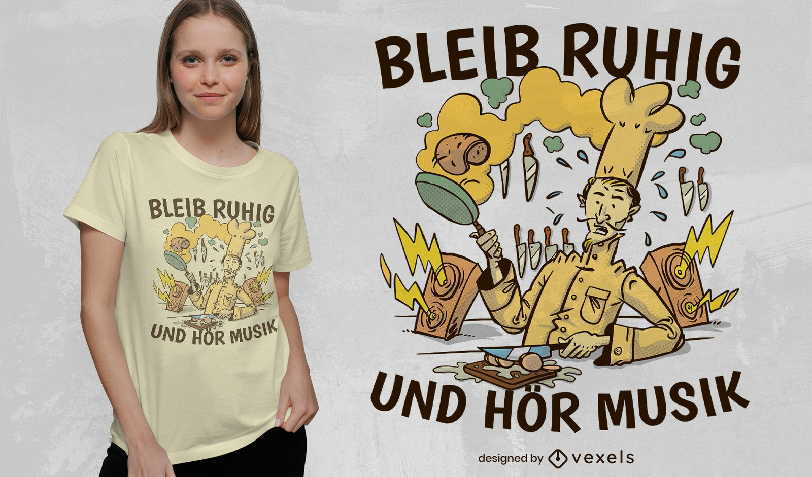 Bleib ruhig und höre Musik-Chef-T-Shirt-Design