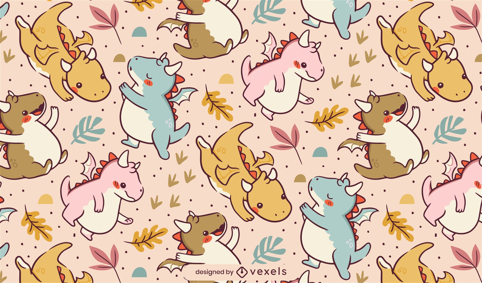 Cute baby dragons pattern design
