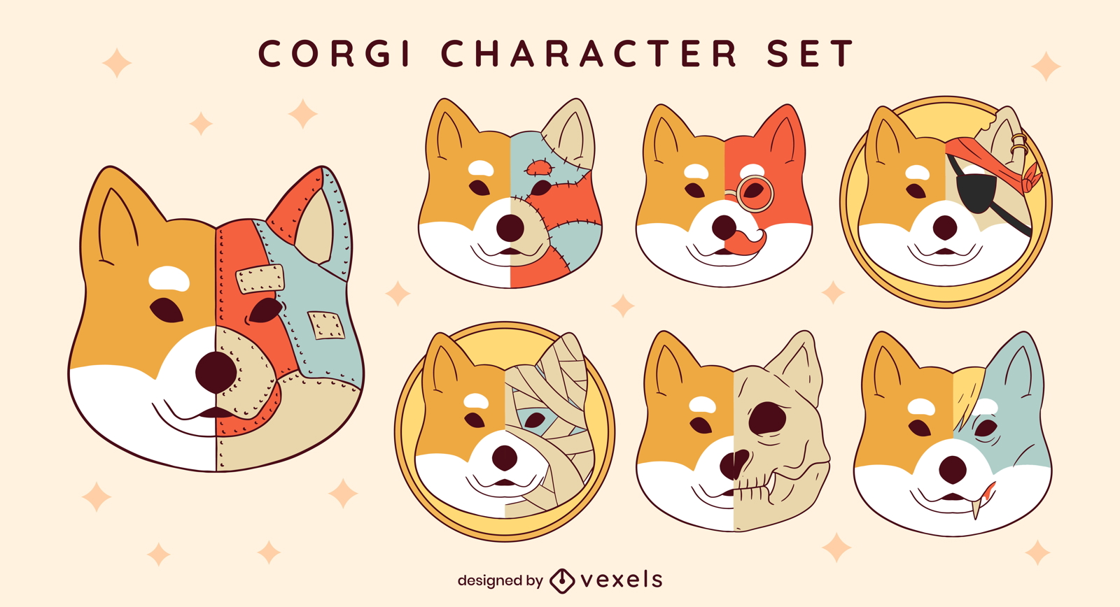 conjunto de caracteres de perro corgi