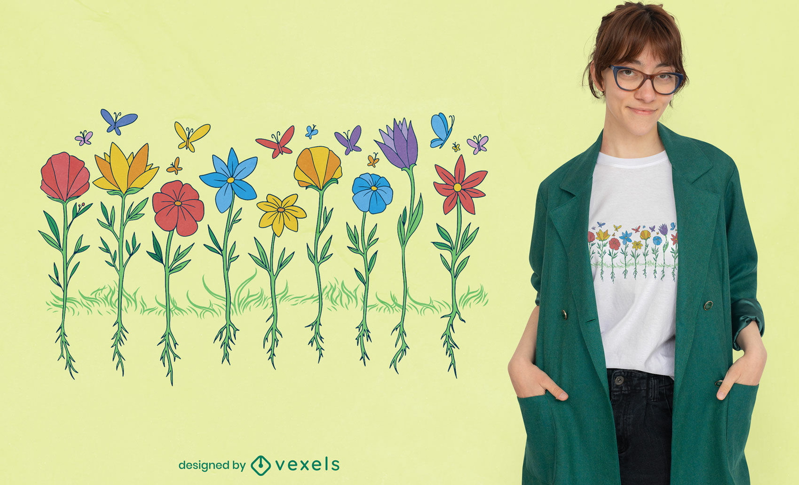 Diseño de camiseta de flores en crecimiento.