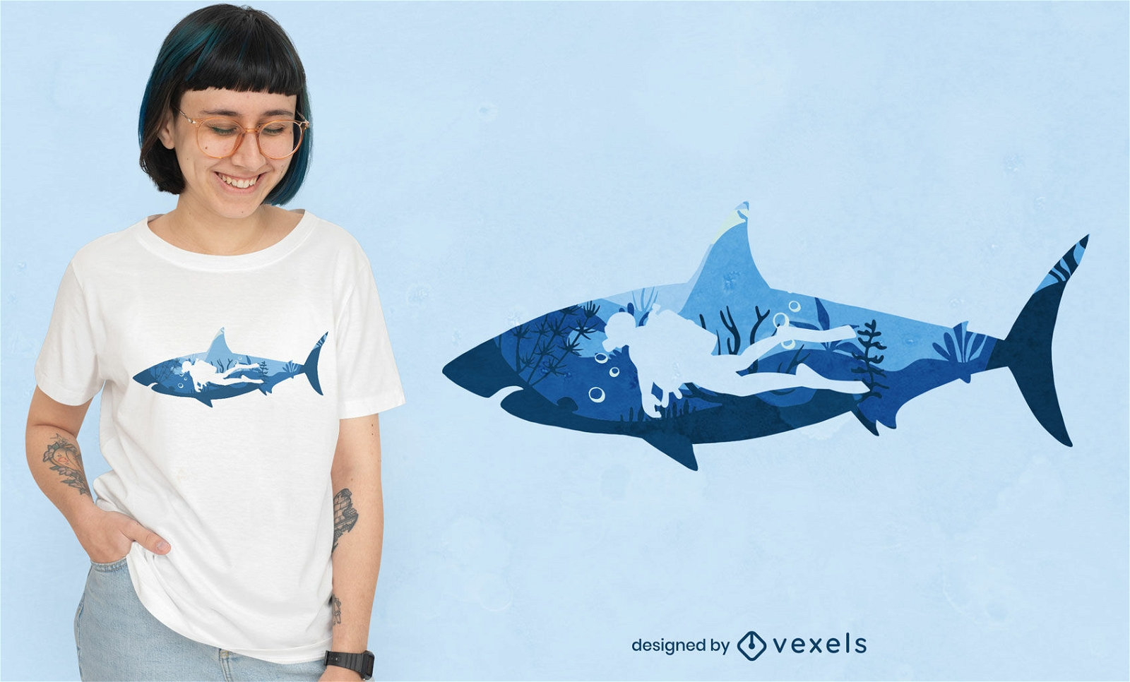 Design de camiseta de tubarão de mergulho