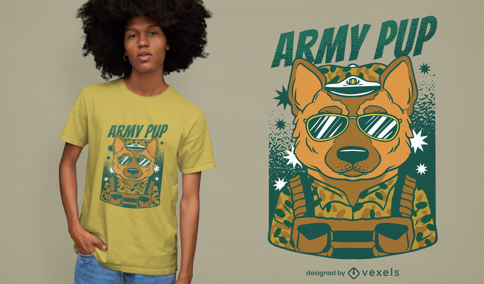 Design de camiseta de cachorro do exército