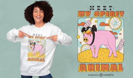 Diseño de camiseta de cerdo animal espíritu