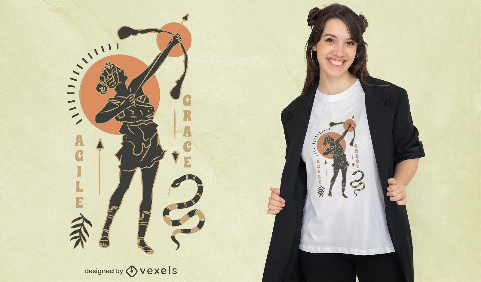 Design de camiseta para garota arqueira greco romana
