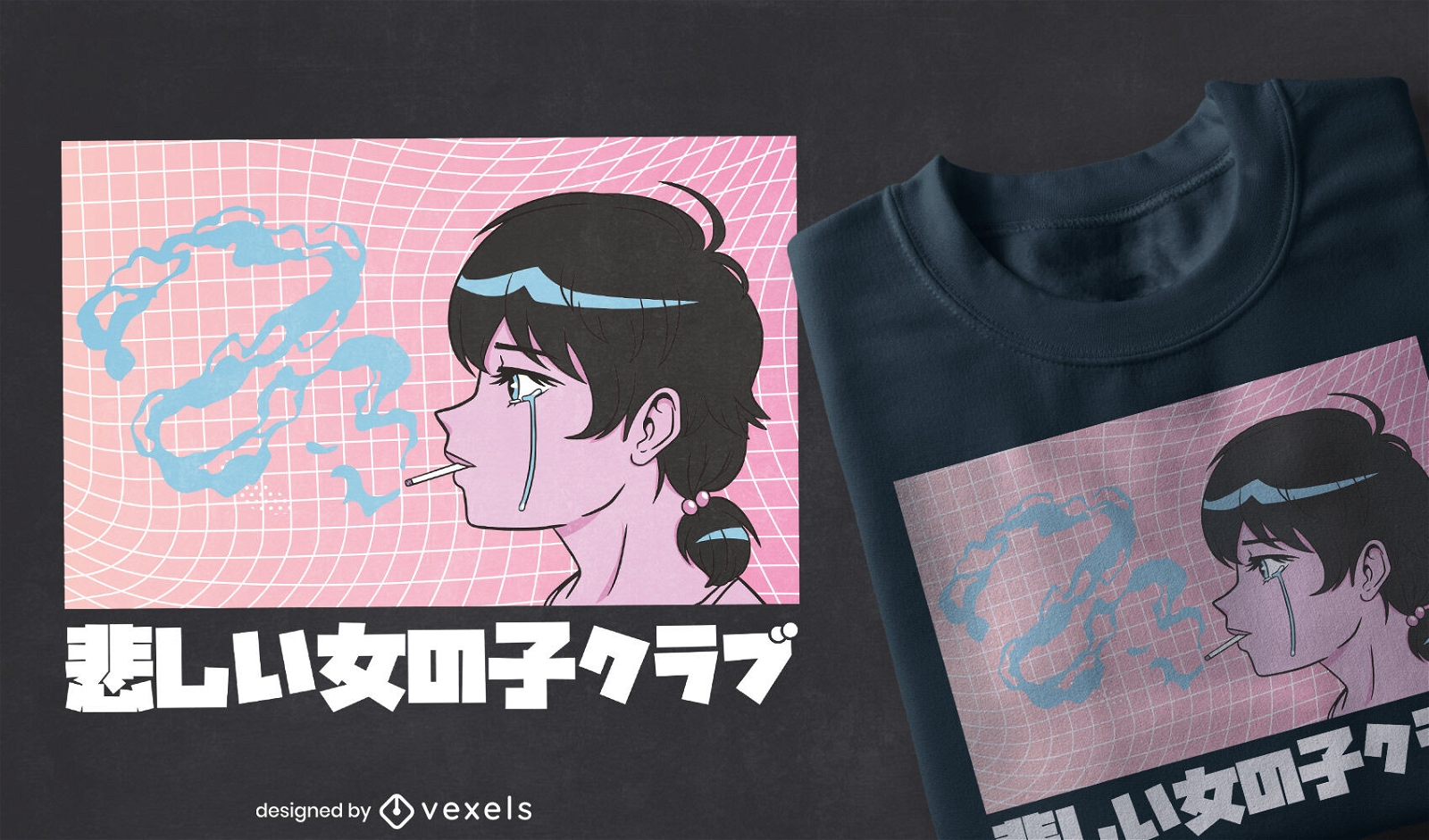 Sad anime girl crying t-shirt design
