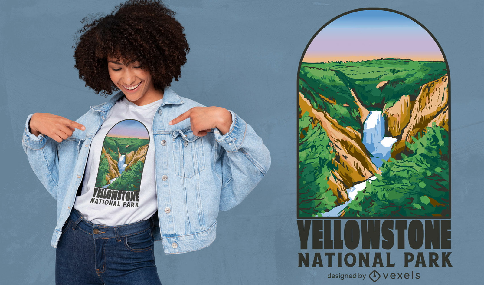 Design de camiseta do parque nacional de Yellowstone nos eua