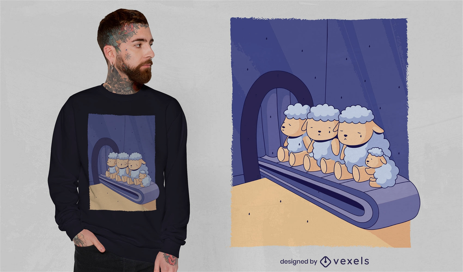 Diseño de camiseta vegana de oveja y matadero.