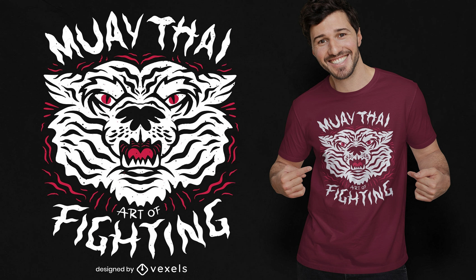 Design de camiseta de tigre muay thai