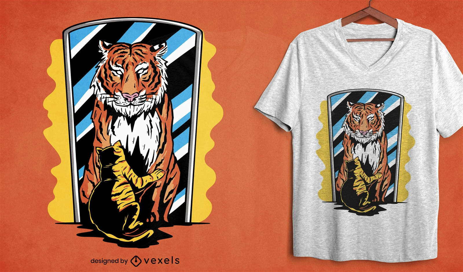 Design de camiseta de reflex?o de tigre de gato