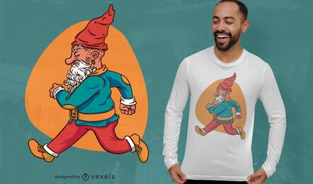 Diseño de camiseta con personaje de hombre gnomo corriendo