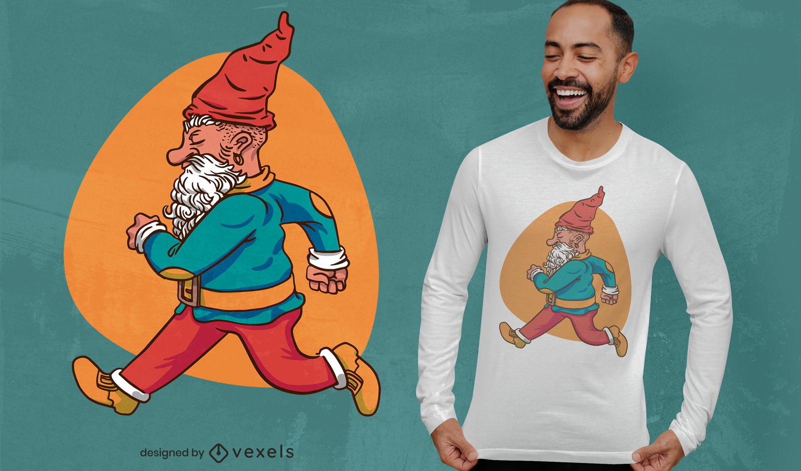 Dise?o de camiseta con personaje de hombre gnomo corriendo