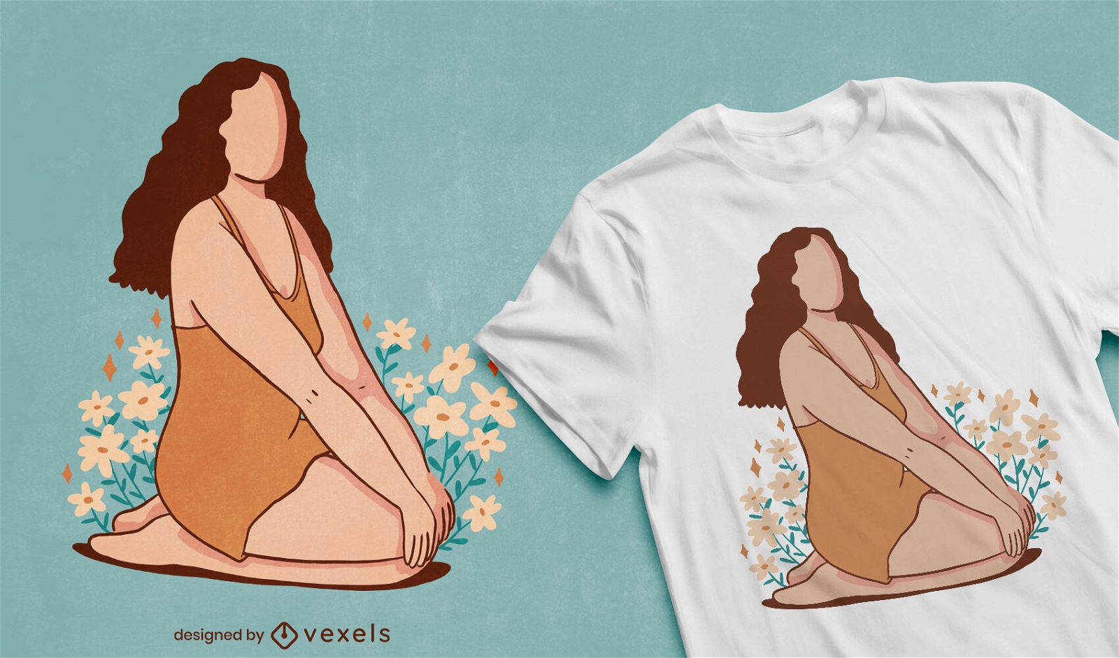 Diseño de camiseta de mujer y flores.