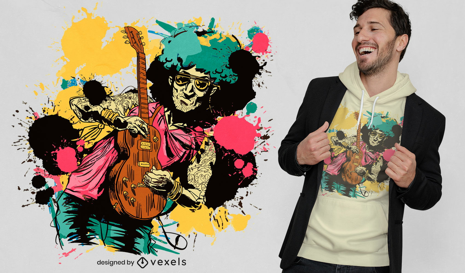 Design de camiseta de músico de guitarrista