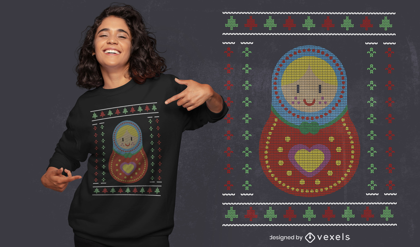 Design de camiseta com suéter feio Matryoshka